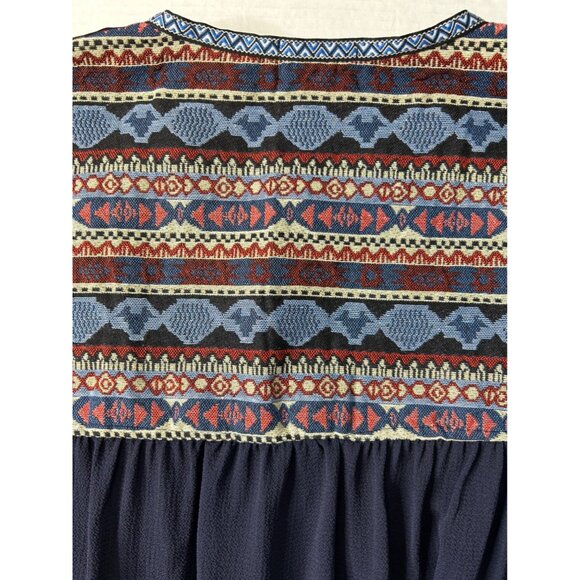 Arianna By Howards Womens Smock Top Tribal Print Navy Open Front Small Medium - Picture 6 of 8